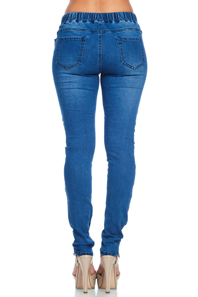 Women's Diagonal Zipper Denim Jogger - Image 4