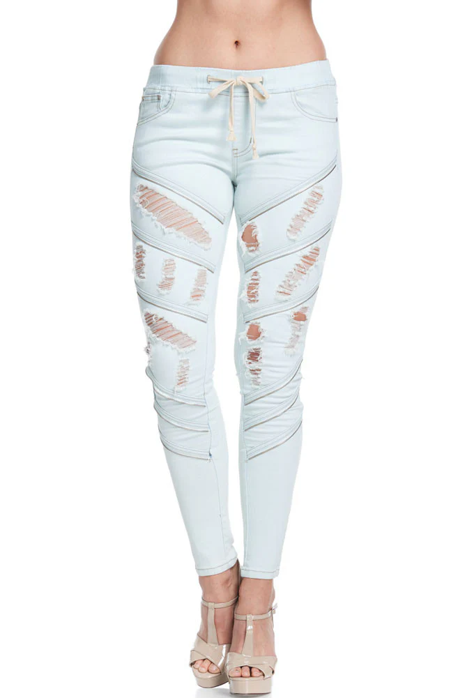Women's Diagonal Zipper Denim Jogger - Image 9