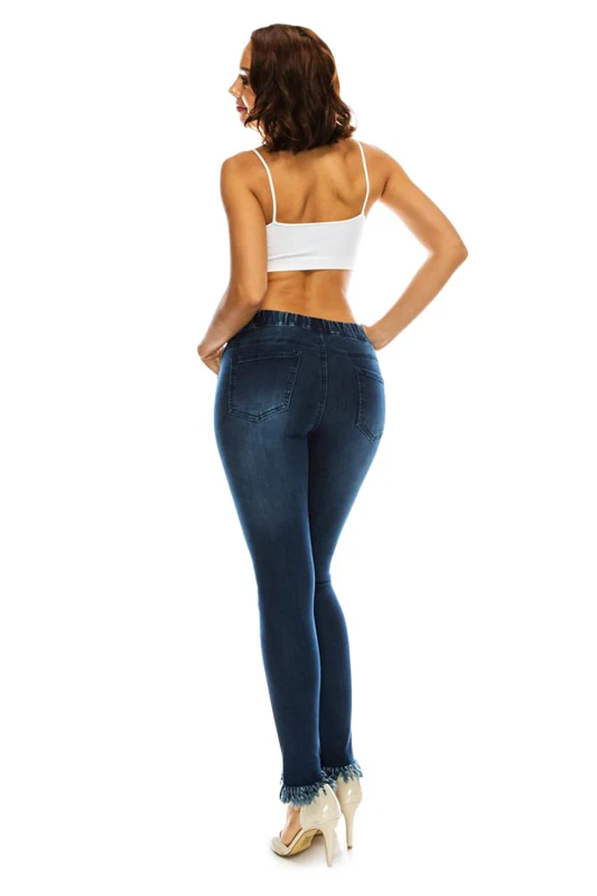 Women's Distressed Knee and Frayed Hem Denim Joggers - Image 6