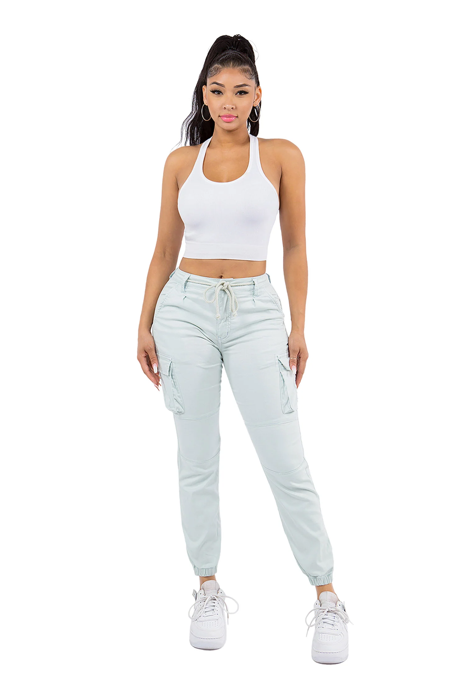 Women's Essential Basic Cropped Colored Cargo Joggers (New Colorways) - Image 14