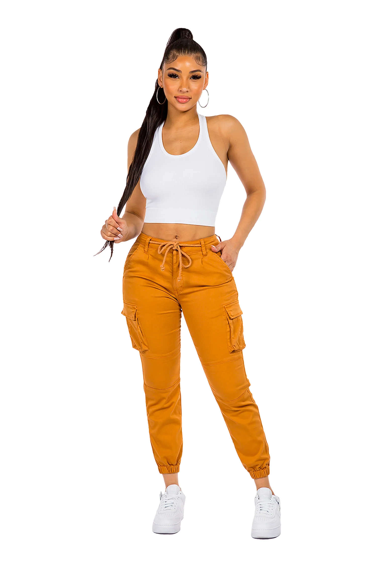 Women's Essential Basic Cropped Colored Cargo Joggers (New Colorways) - Image 23