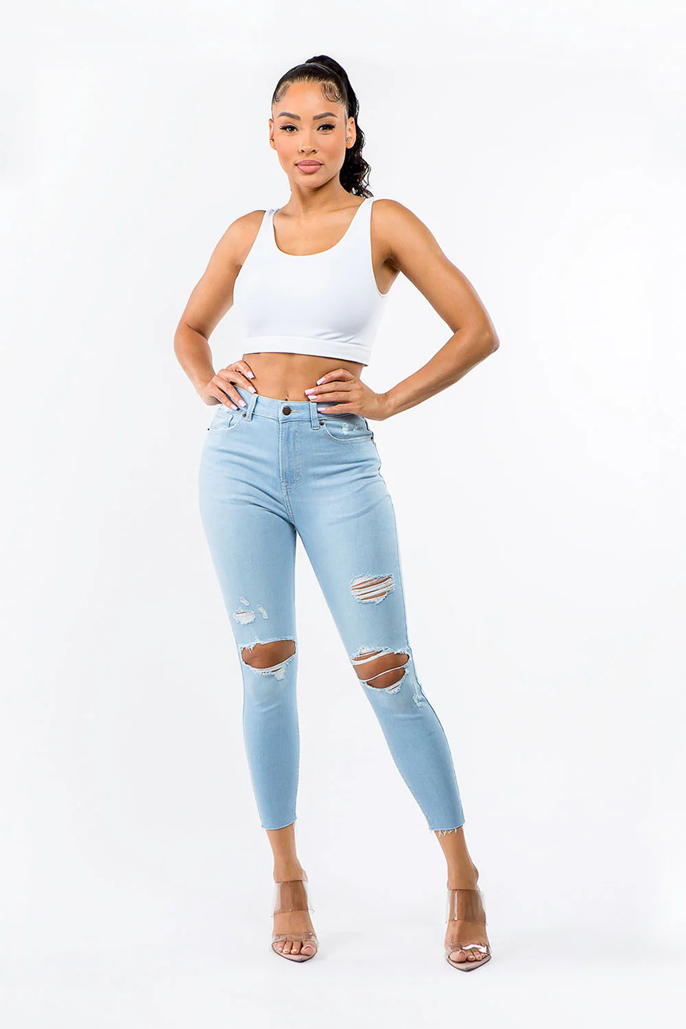Women's Essential High Rise Distressed Skinny Jeans - Image 4