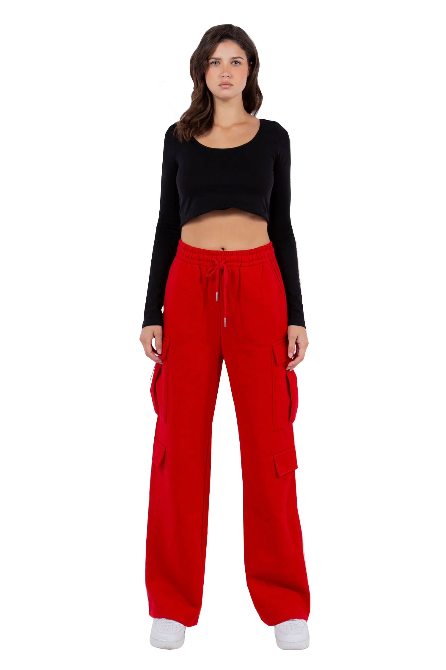 Women's Essential High Waist Wide Fit Cargo Sweat Pants - Image 14