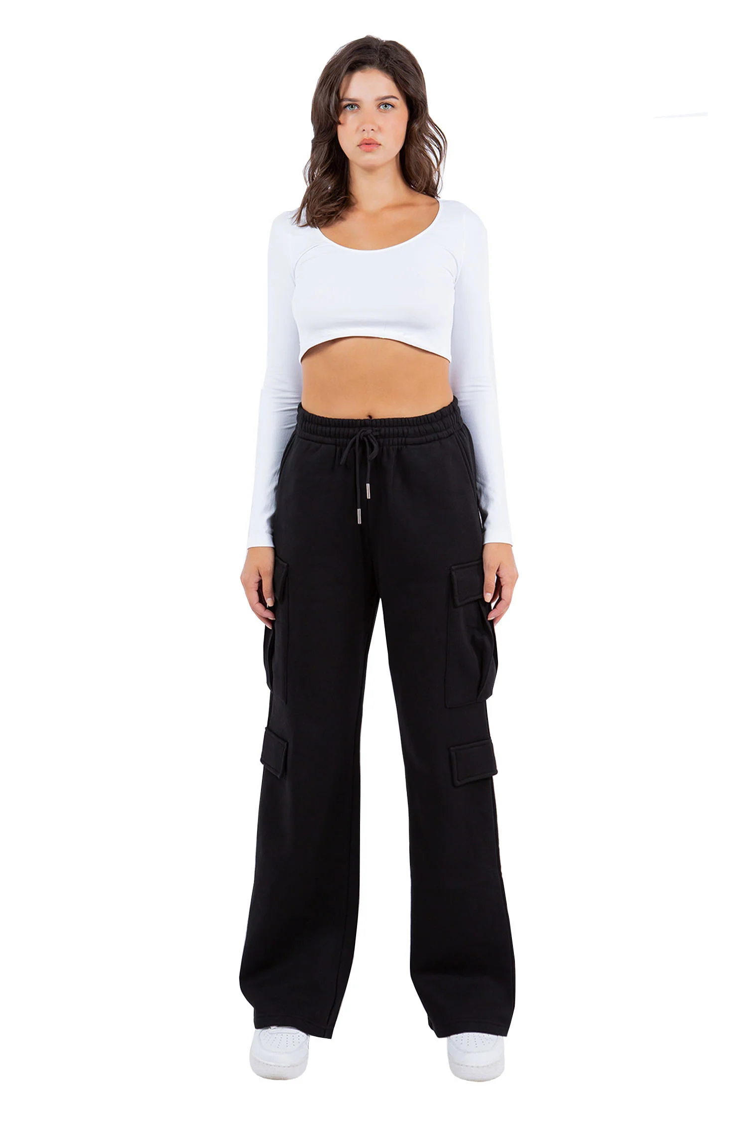 Women's Essential High Waist Wide Fit Cargo Sweat Pants - Image 9