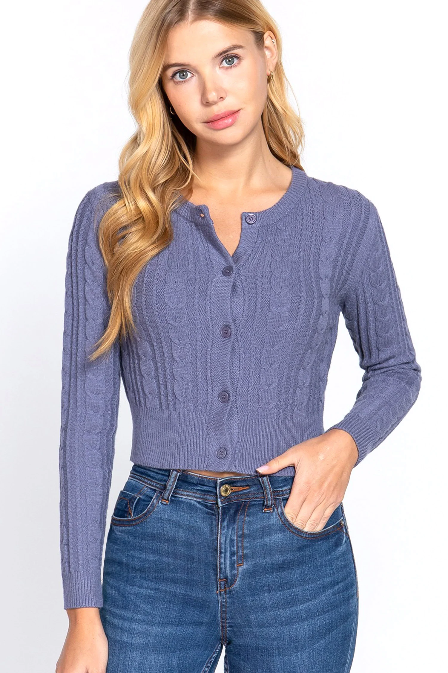 Women's Essential Long Sleeve Cable Sweater Cardigan - Image 4