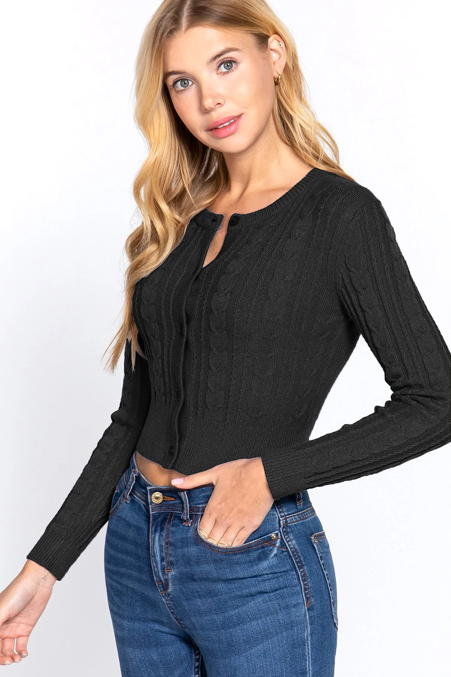 Women's Essential Long Sleeve Cable Sweater Cardigan - Image 9