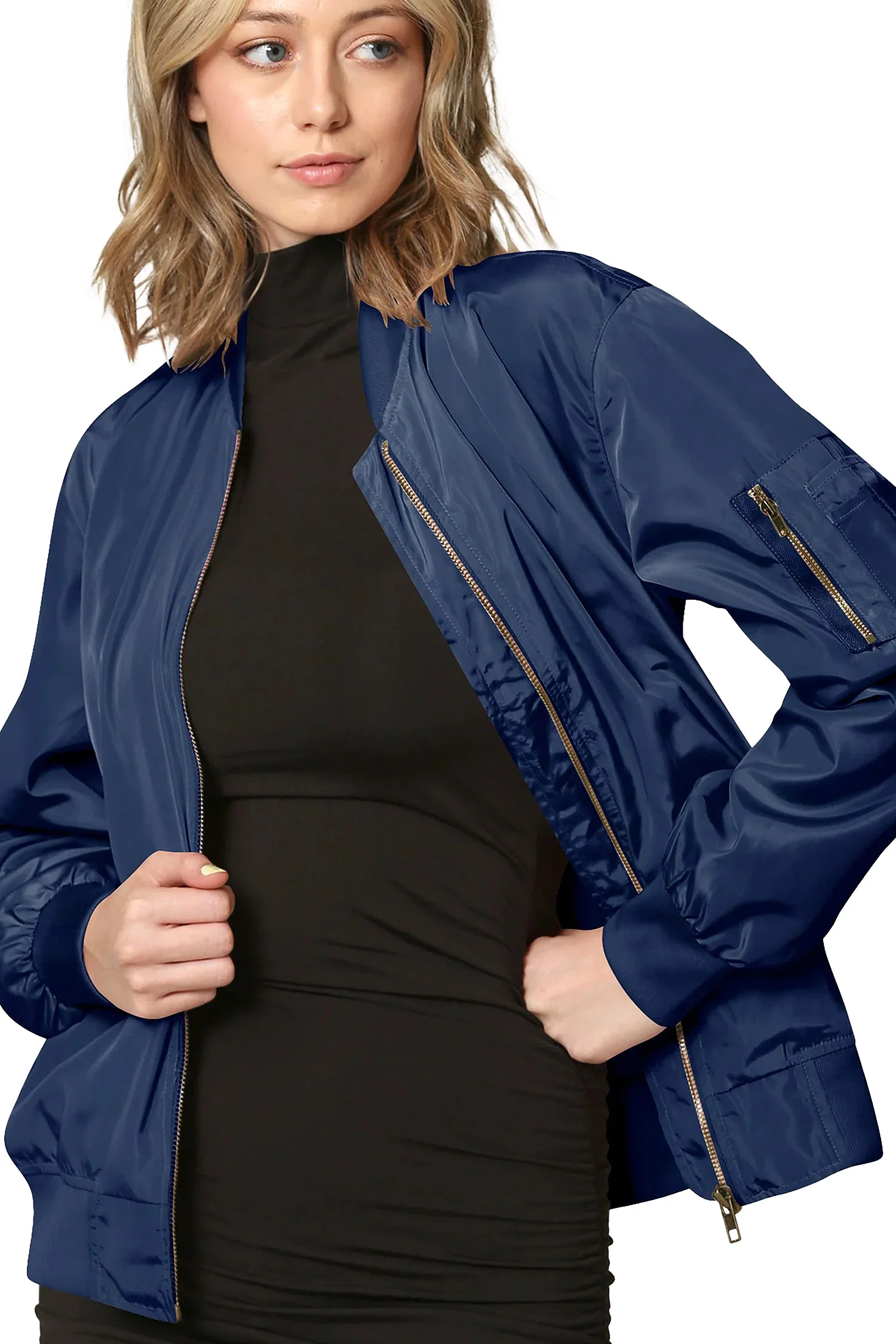 Women's Essential Lightweight Multi Pocket Windbreaker Bomber Jacket - Image 21