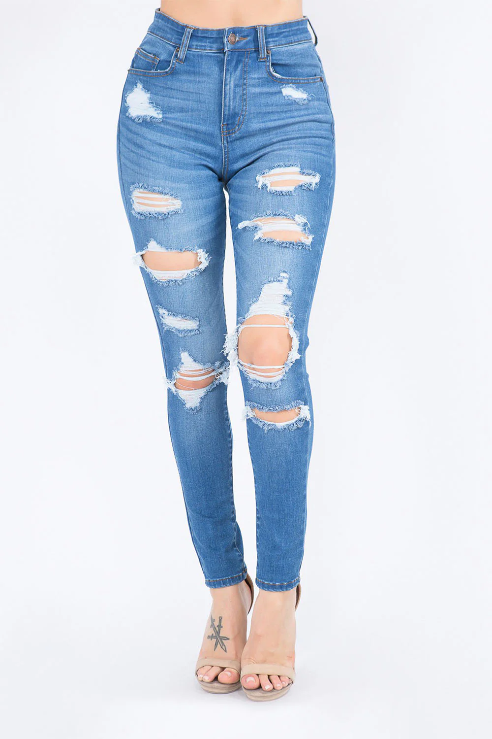 Women's Essential Unreleased Hem High Waist Distressed Skinny Jeans - Image 6
