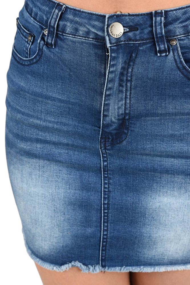 Women's Frayed Hem Basic Denim Skirt - Image 5