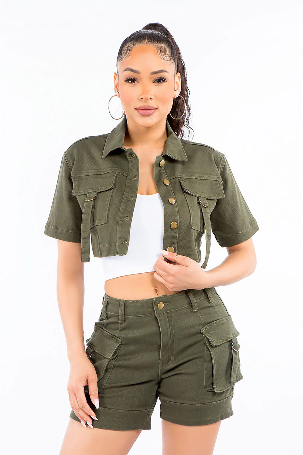 Women's Garment Dyed Color Washed Cropped Denim Shirt - Image 6