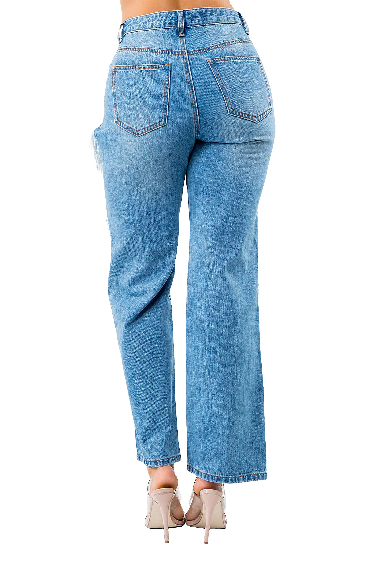 Women's High Distressed Wide Fit Denim Jeans - Image 5