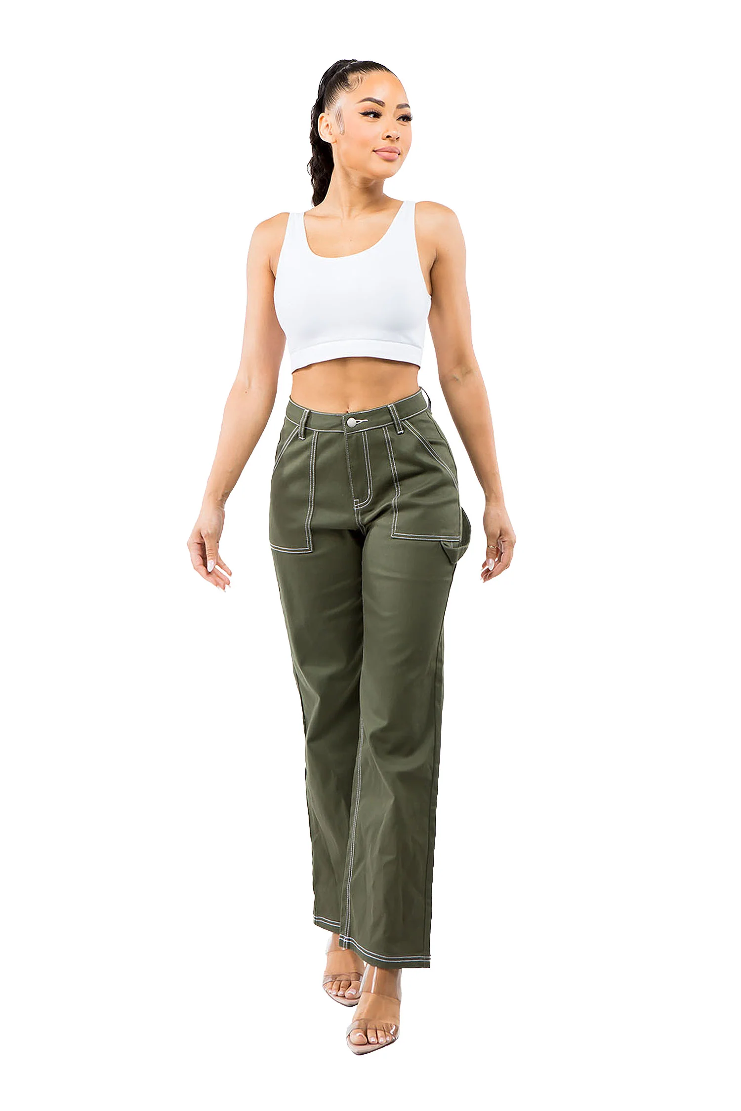 Women's High Rise Carpenter Wide Leg Denim Pants - Image 6