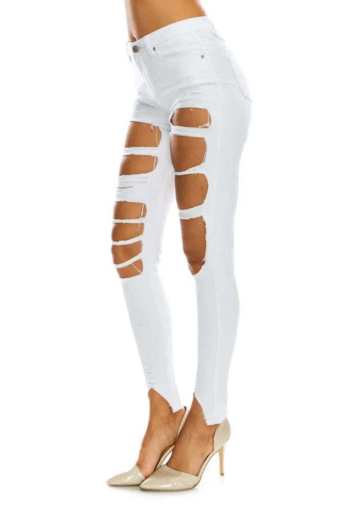 Women's High Rise Destroyed Denim Twill Jeans - Image 10