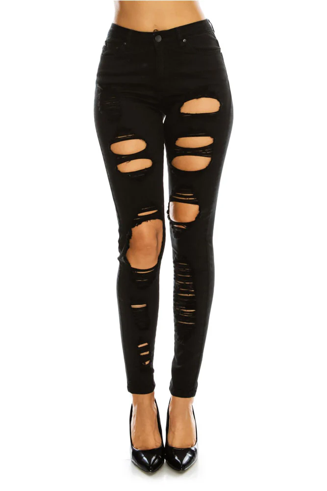 Women's High Rise Destroyed Skinny Jeans - Image 3