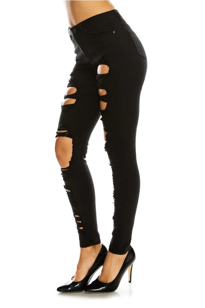 Women's High Rise Destroyed Skinny Jeans - Image 4