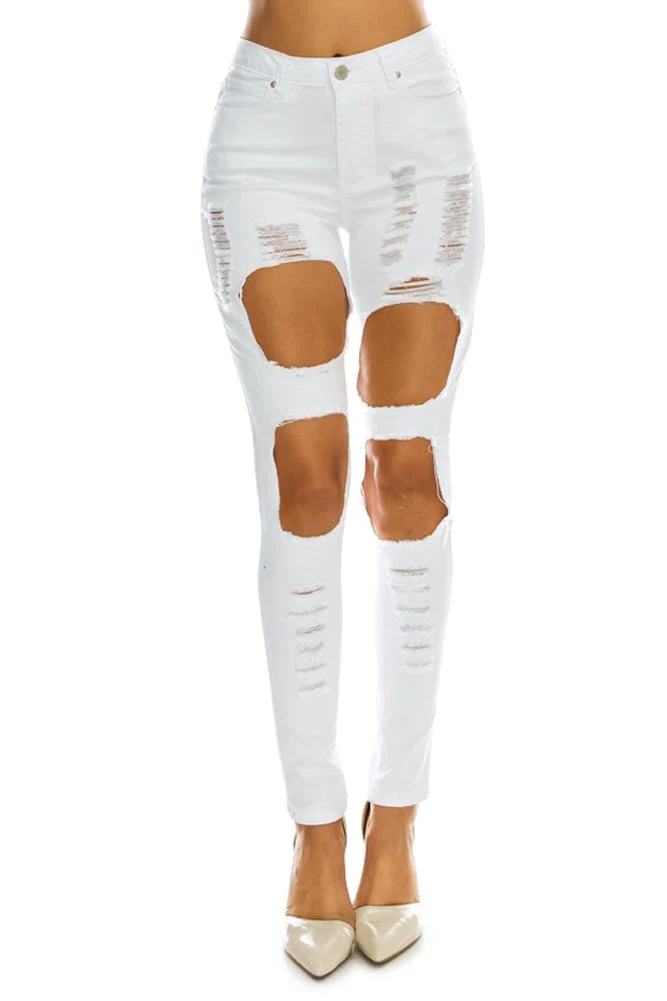 Women's High Rise Destroyed Twill Denim Jeans - Image 15