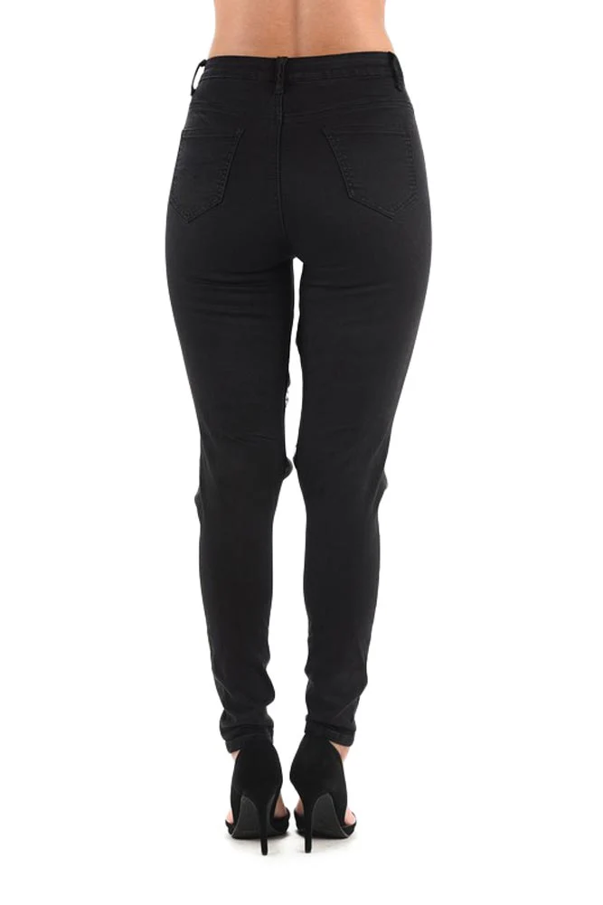 Women's High Rise Destroyed Twill Denim Jeans - Image 4
