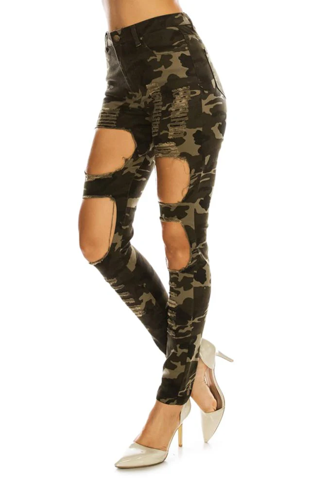 Women's High Rise Destroyed Twill Denim Jeans - Image 7