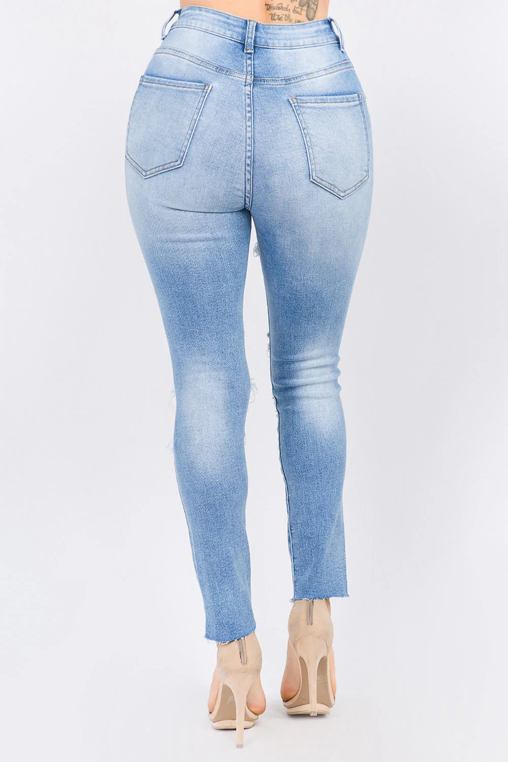 Women's High Rise Distressed Washed Out Denim Skinny Jeans - Image 3