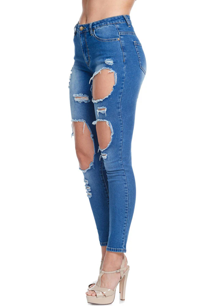 Women's High-Rise Holey Ripped Skinny Jeans - Image 3