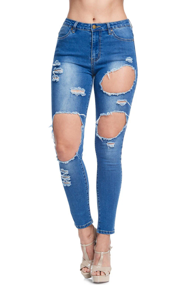 Women's High-Rise Holey Ripped Skinny Jeans - Image 5