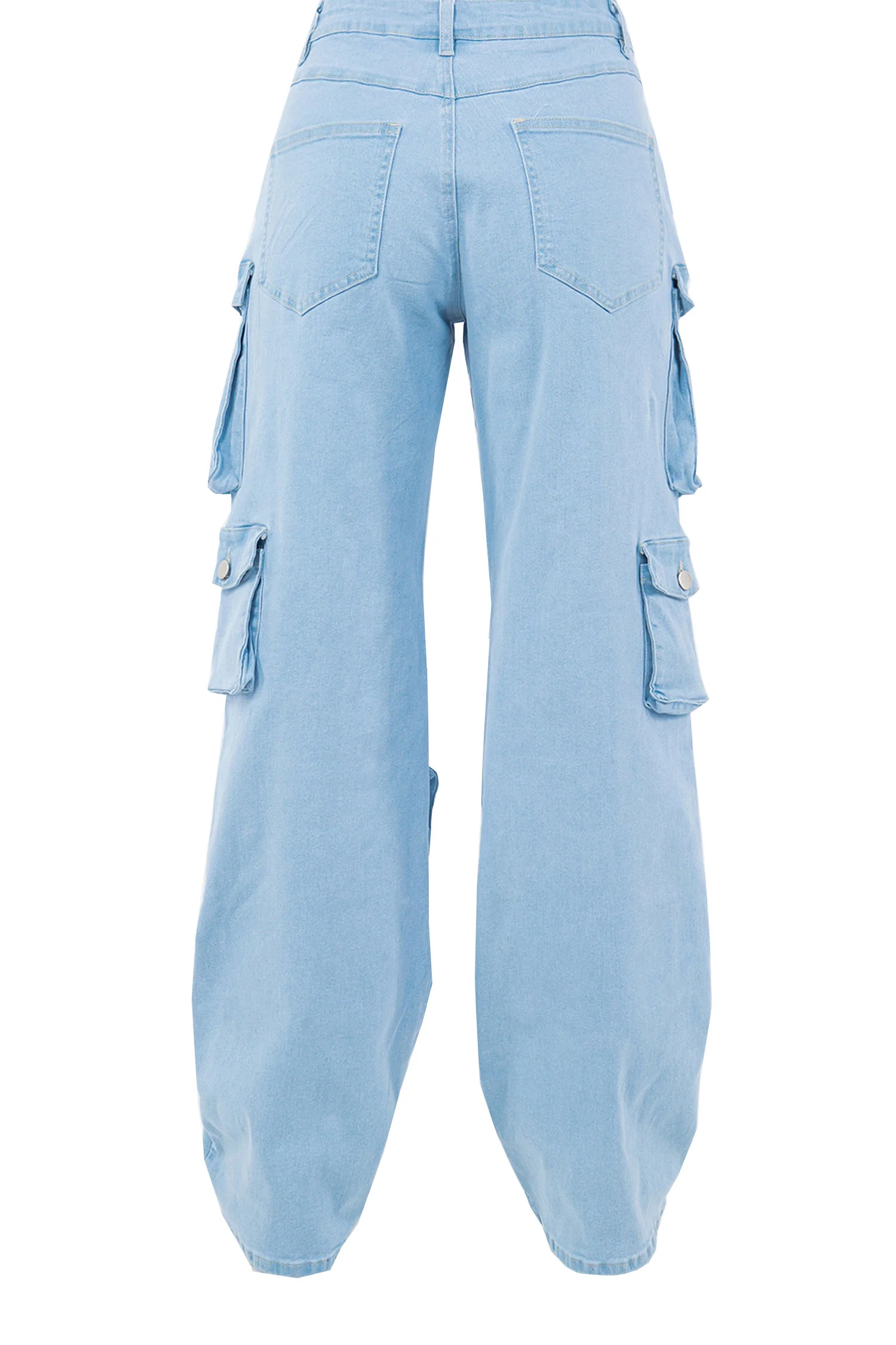 Women's High Rise Multi Cargo Pocket Loose Fit Denim Jeans - Image 3