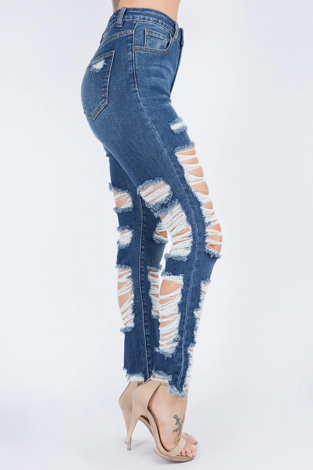 Women's High Waist Heavy Distressing Denim Skinny Jeans - Image 2