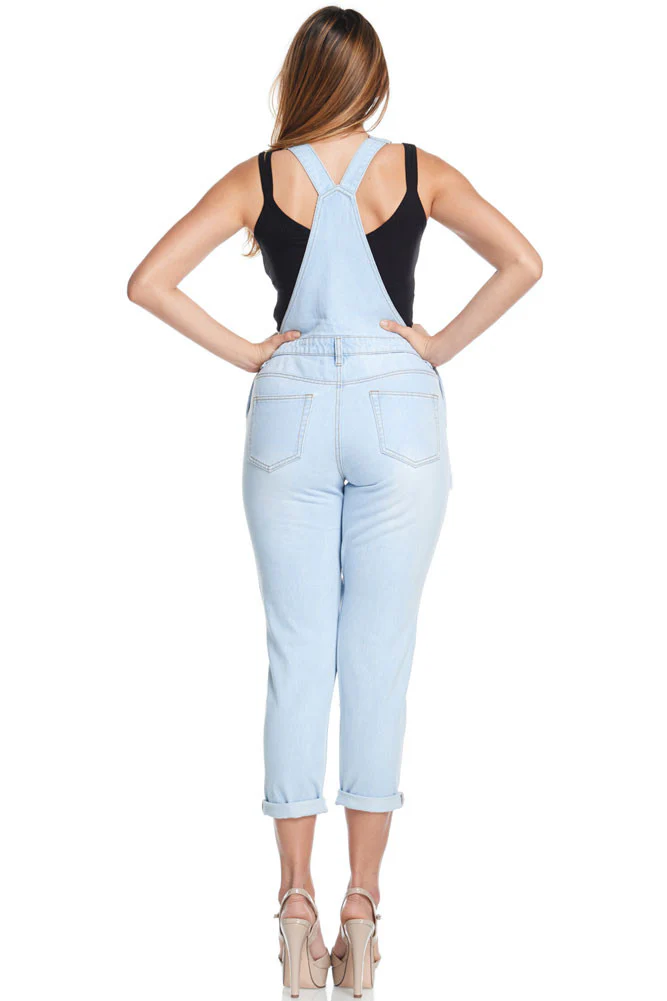 Women's Holey Ripped Denim Overalls - Image 3