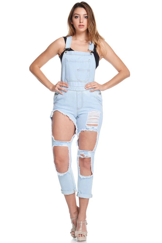 Women's Holey Ripped Denim Overalls - Image 5