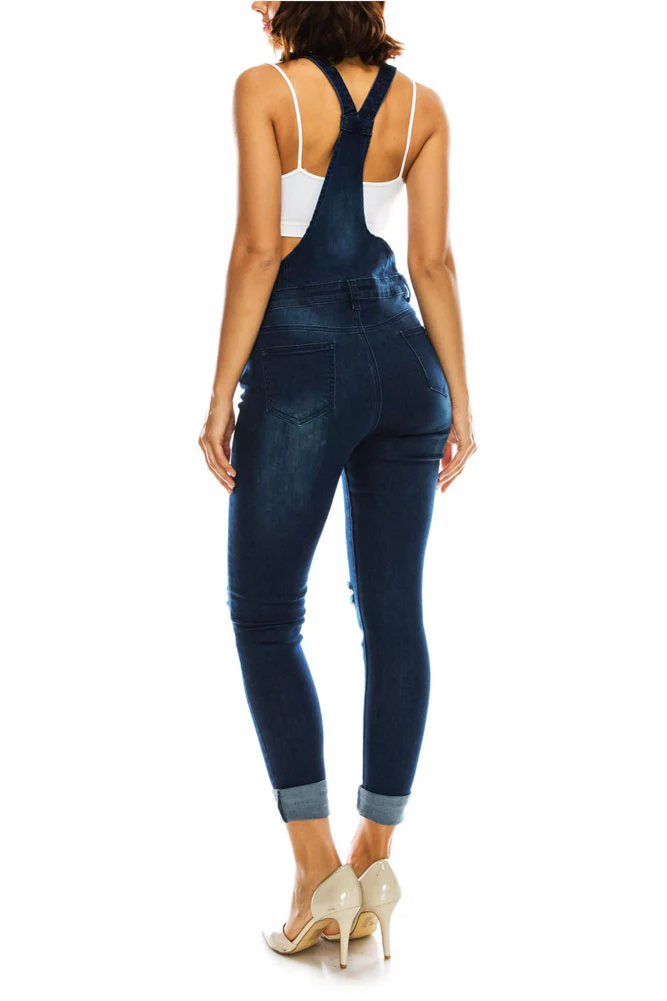 Women's Knee Slit Denim Overalls - Image 10