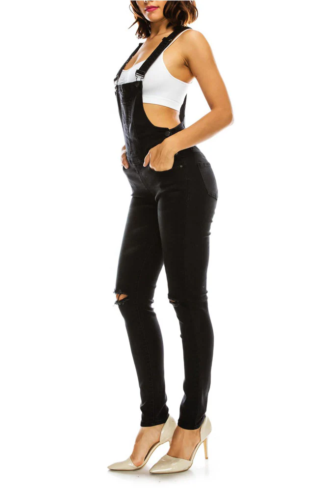 Women's Knee Slit Denim Overalls - Image 3