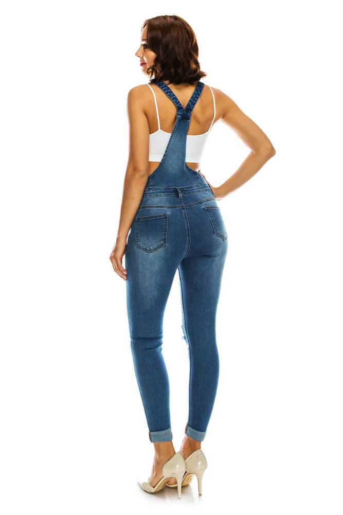 Women's Knee Slit Denim Overalls - Image 6