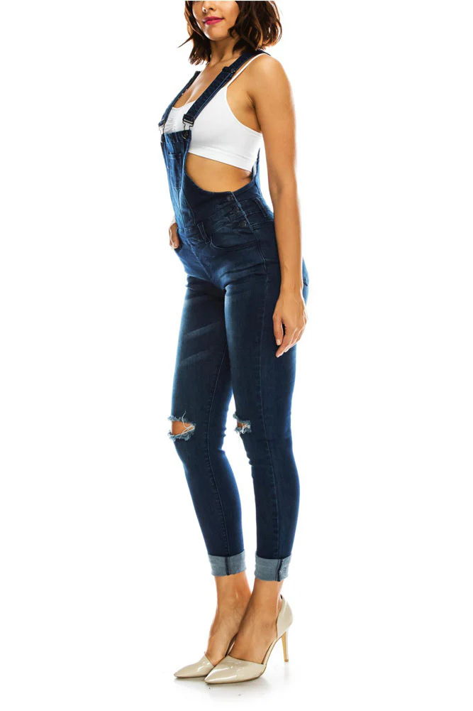 Women's Knee Slit Denim Overalls - Image 9