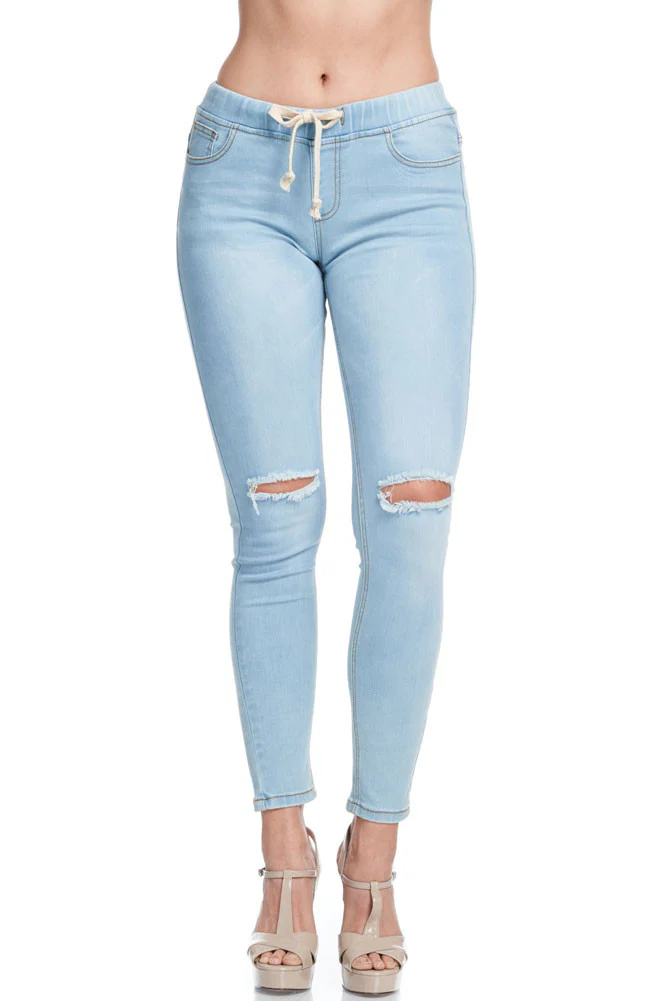 Women's Knee Slit Skinny Denim Joggers - Image 11