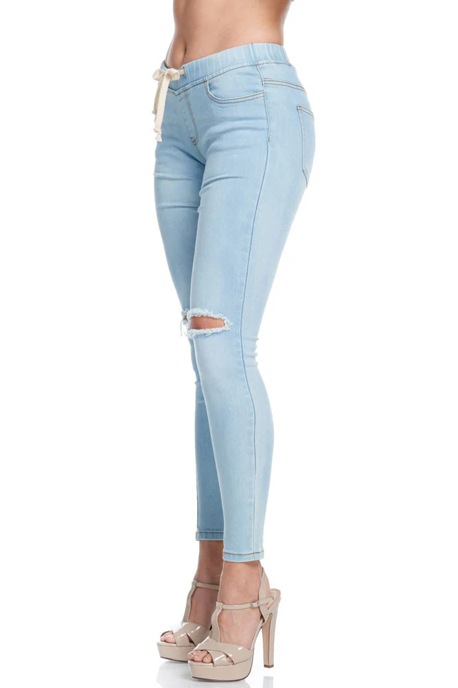 Women's Knee Slit Skinny Denim Joggers - Image 12
