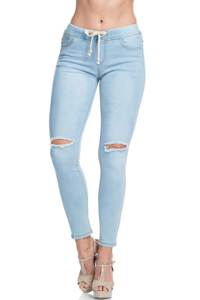 Women's Knee Slit Skinny Denim Joggers - Image 14