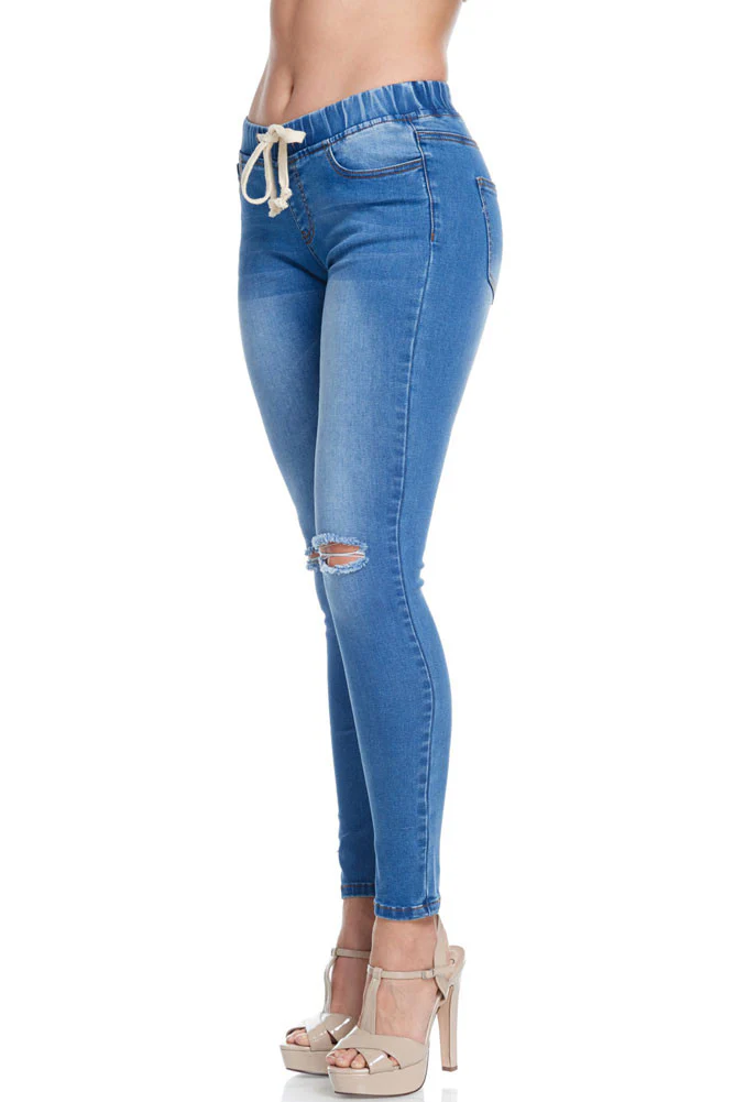 Women's Knee Slit Skinny Denim Joggers - Image 3