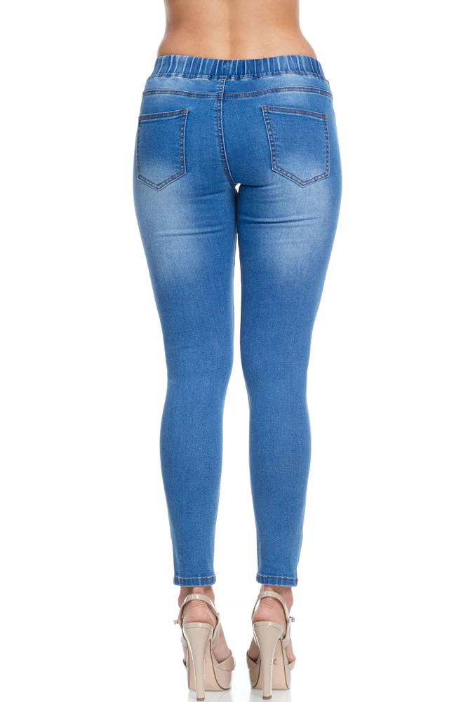 Women's Knee Slit Skinny Denim Joggers - Image 4