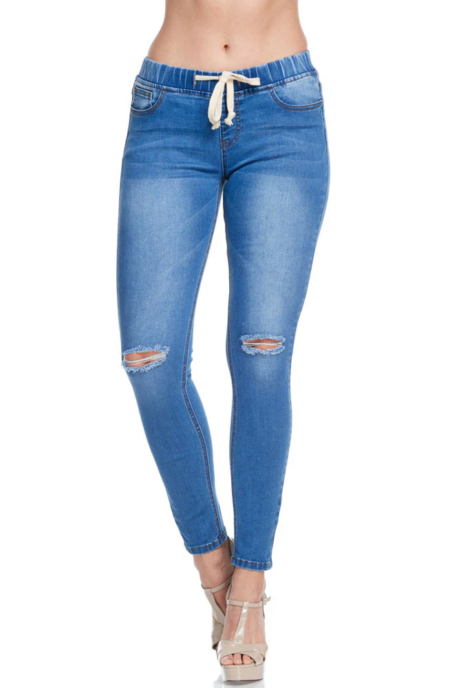 Women's Knee Slit Skinny Denim Joggers - Image 5