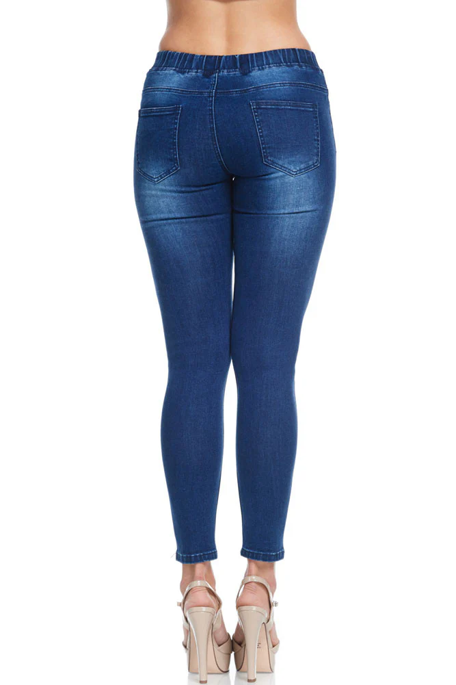Women's Knee Slit Skinny Denim Joggers - Image 8