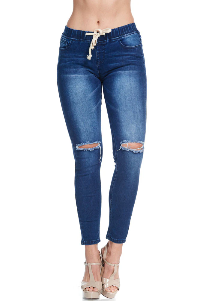 Women's Knee Slit Skinny Denim Joggers - Image 9