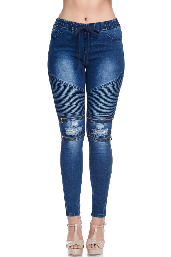 Women's Premium Moto Ripped Skinny Denim Joggers - Image 11