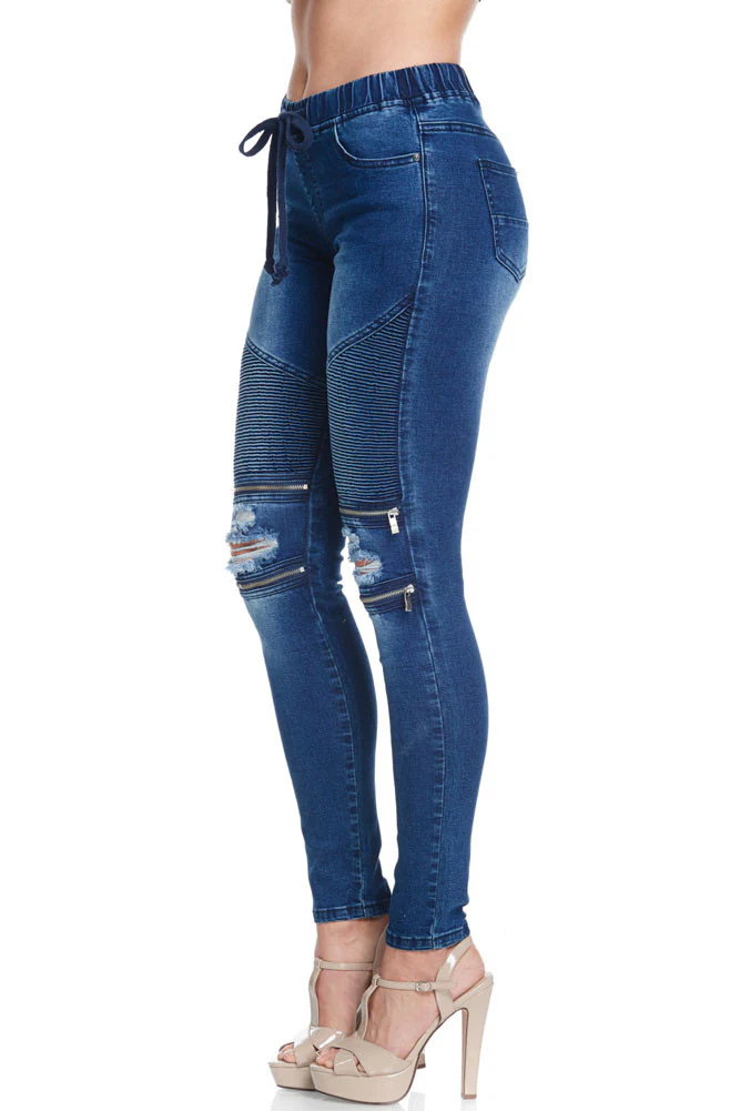 Women's Premium Moto Ripped Skinny Denim Joggers - Image 12