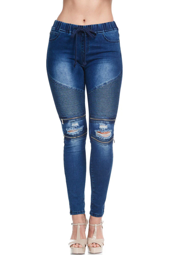 Women's Premium Moto Ripped Skinny Denim Joggers - Image 14
