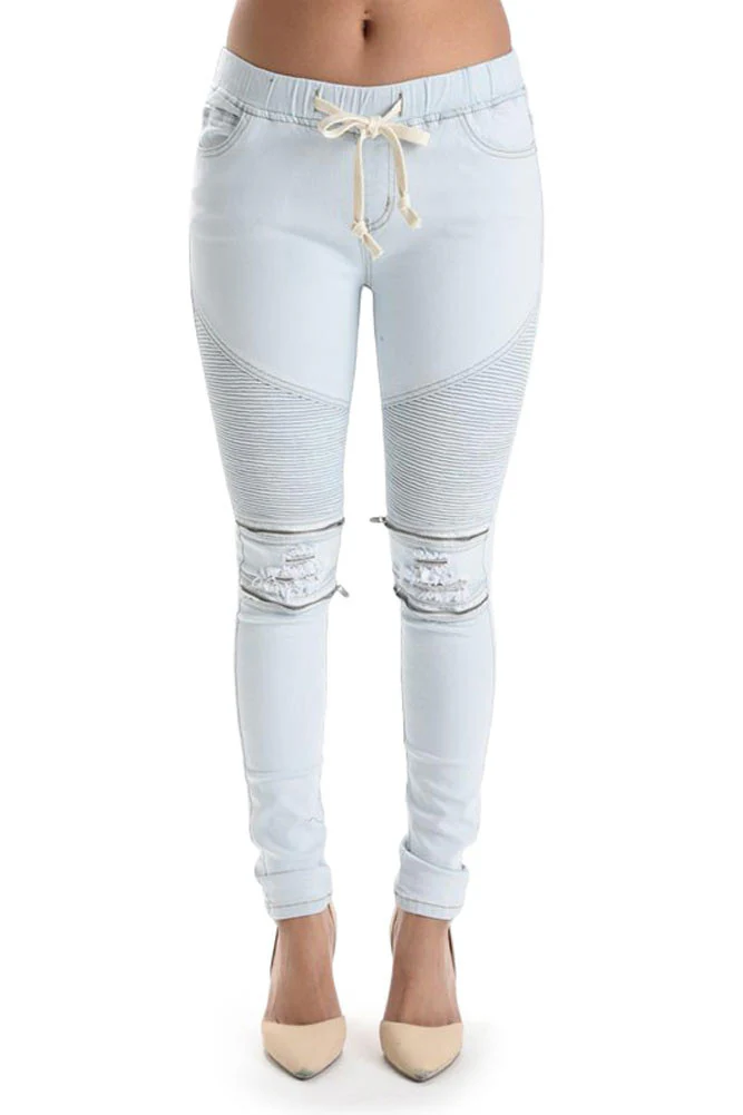 Women's Premium Moto Ripped Skinny Denim Joggers - Image 16