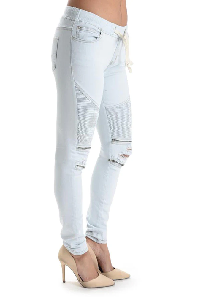 Women's Premium Moto Ripped Skinny Denim Joggers - Image 17