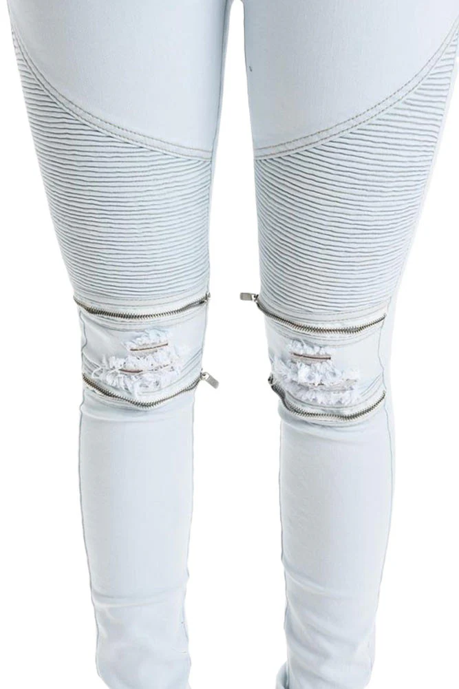 Women's Premium Moto Ripped Skinny Denim Joggers - Image 19
