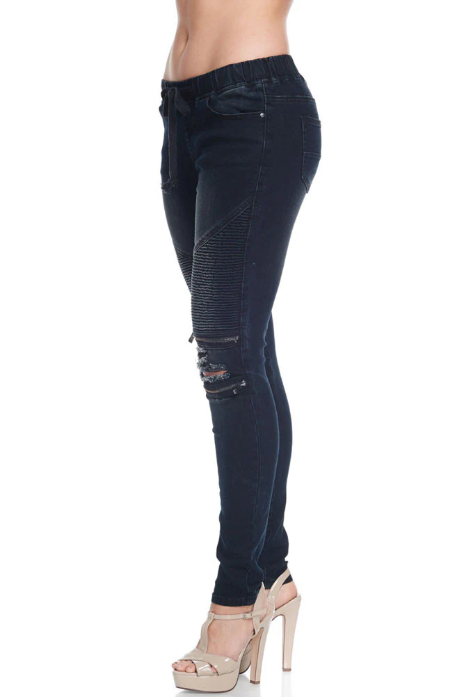 Women's Premium Moto Ripped Skinny Denim Joggers - Image 3