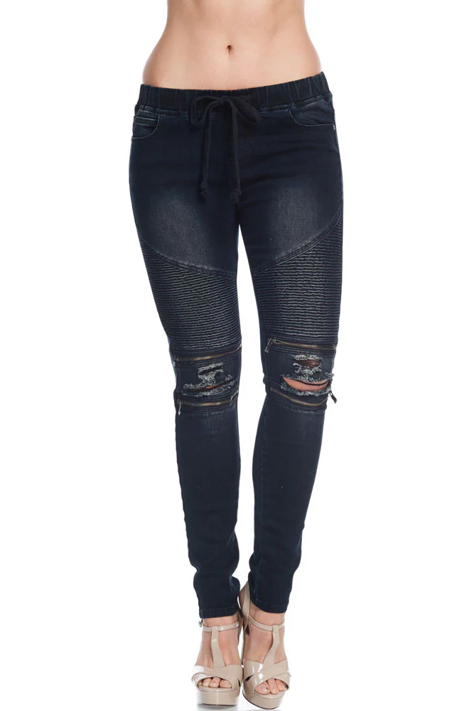 Women's Premium Moto Ripped Skinny Denim Joggers - Image 5