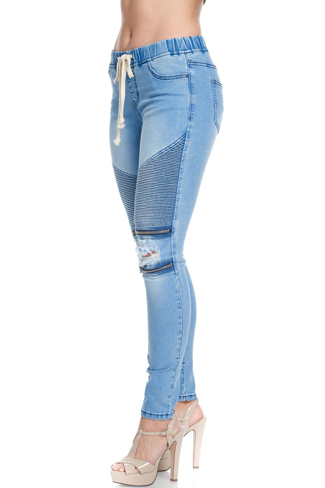 Women's Premium Moto Ripped Skinny Denim Joggers - Image 7
